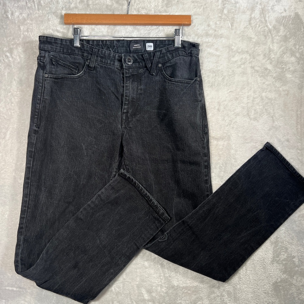 Volcom Mens Jeans 36 Black Slim Straight Vorta Denim Y2K Grunge Skate‎